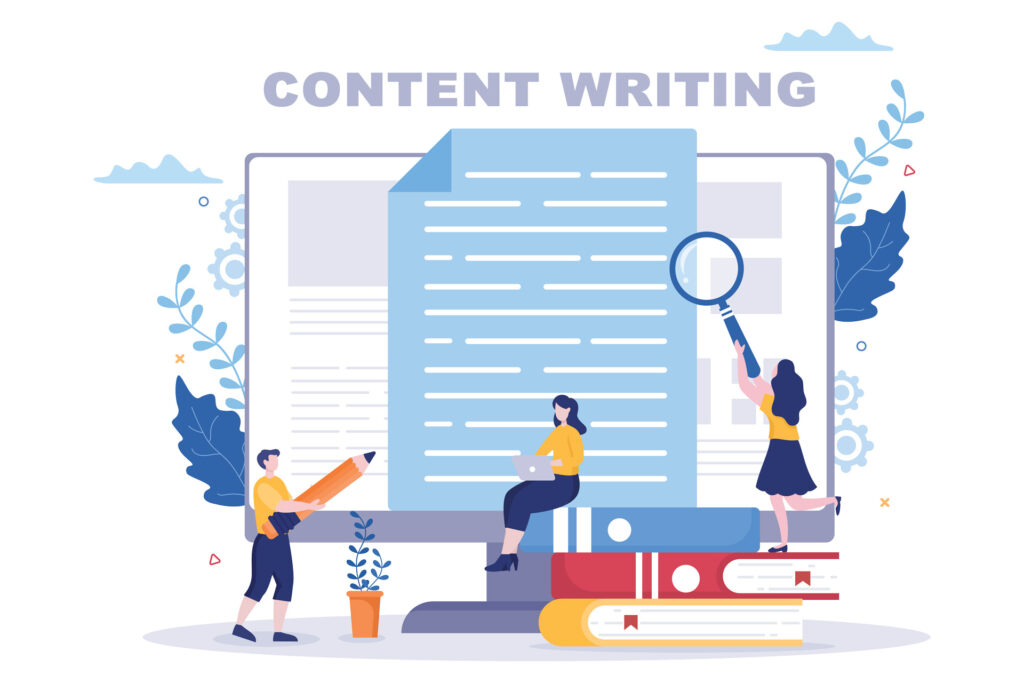 people visually working through the various steps of content writing